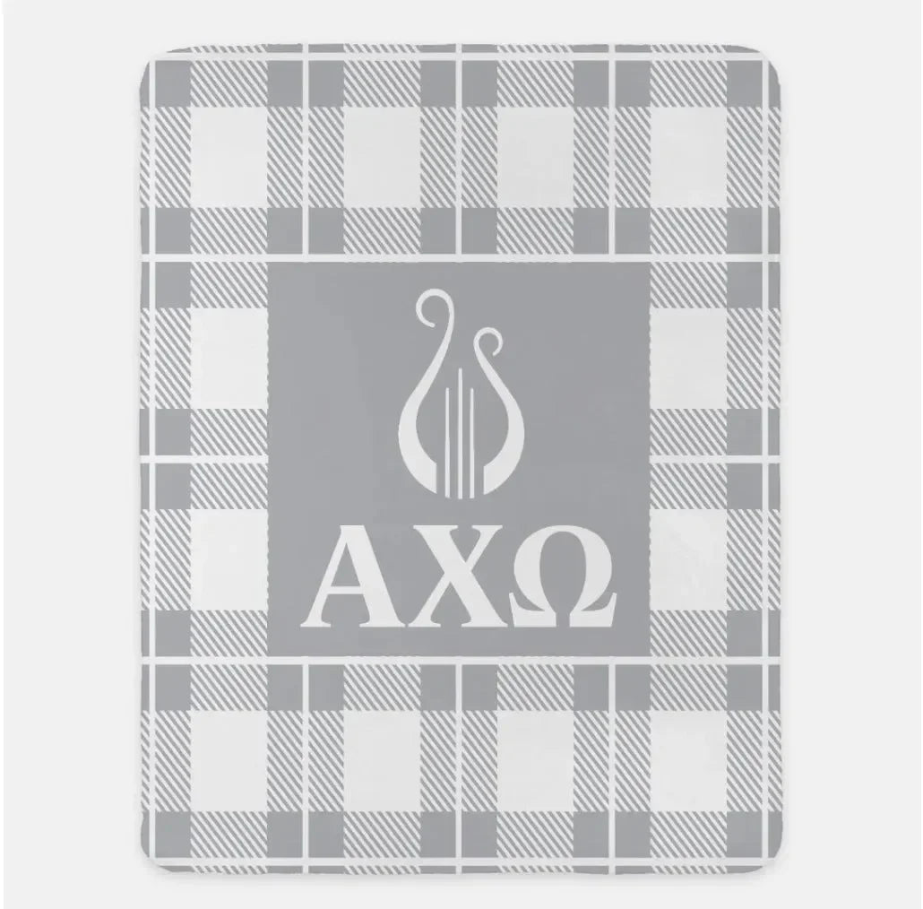 Alpha Chi Omega XL 60x80 Plaid Sherpa Throw Blanket Chord Throw Blankets