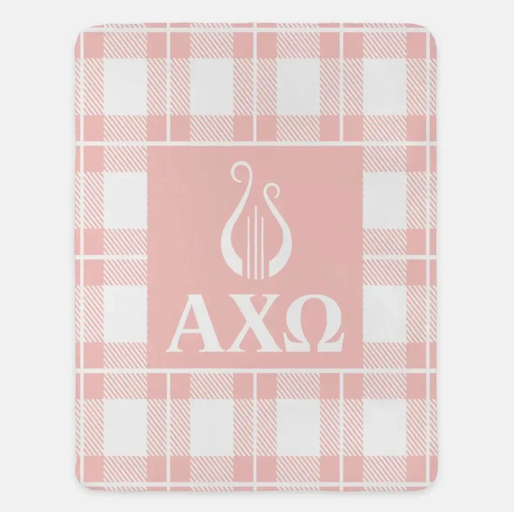 Alpha Chi Omega XL 60x80 Plaid Sherpa Throw Blanket Hera Throw Blankets
