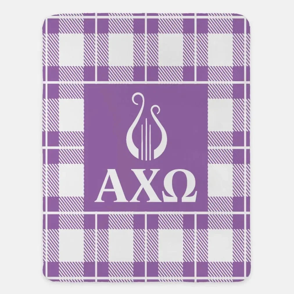 Alpha Chi Omega XL 60x80 Plaid Sherpa Throw Blanket Iris Throw Blankets