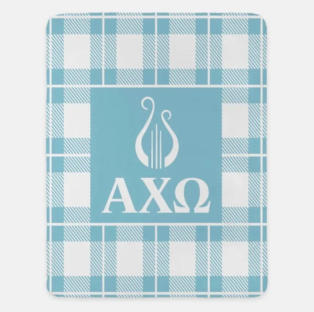 Alpha Chi Omega XL 60x80 Plaid Sherpa Throw Blanket Olympus Throw Blankets