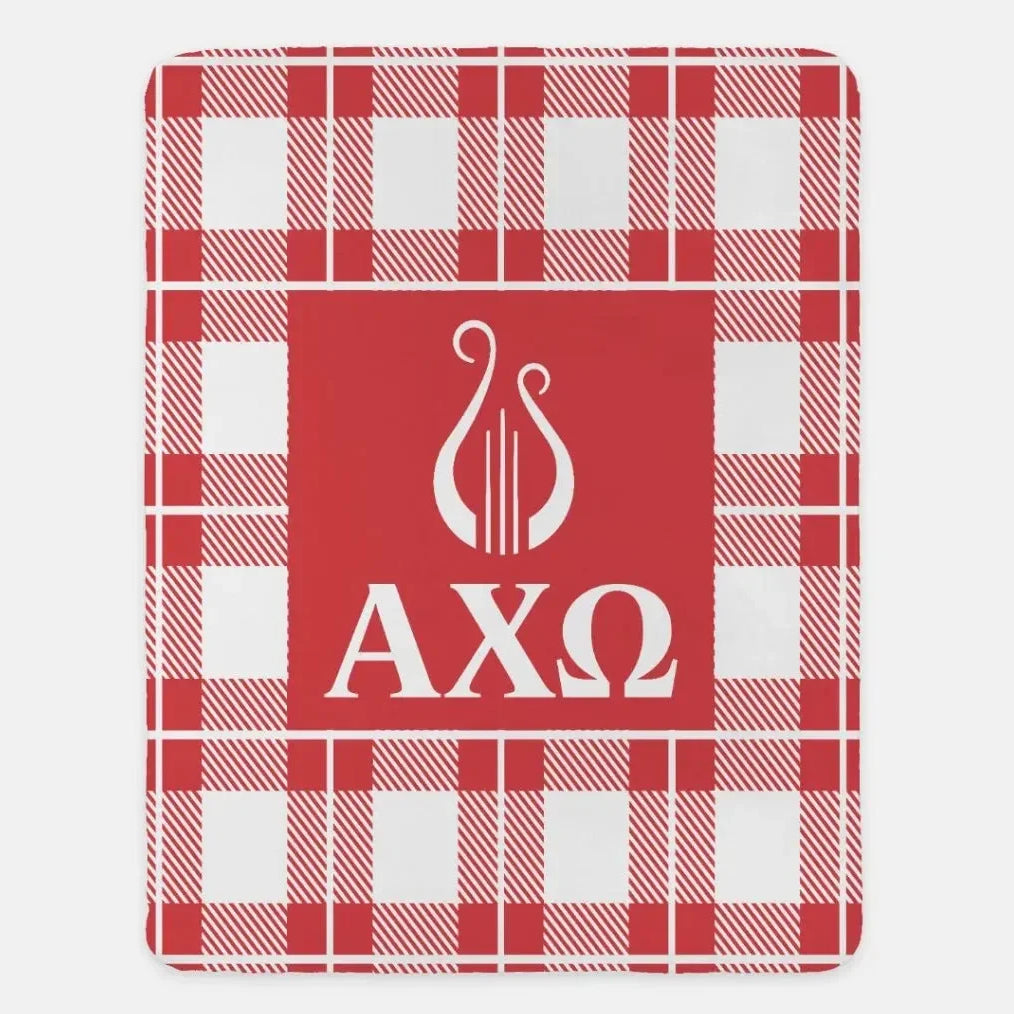 Alpha Chi Omega XL 60x80 Plaid Sherpa Throw Blanket Scarlet Throw Blankets