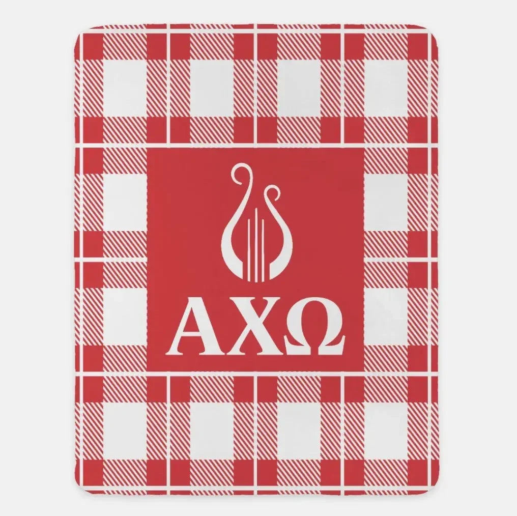 Alpha Chi Omega XL 60x80 Plaid Sherpa Throw Blanket Scarlet Throw Blankets