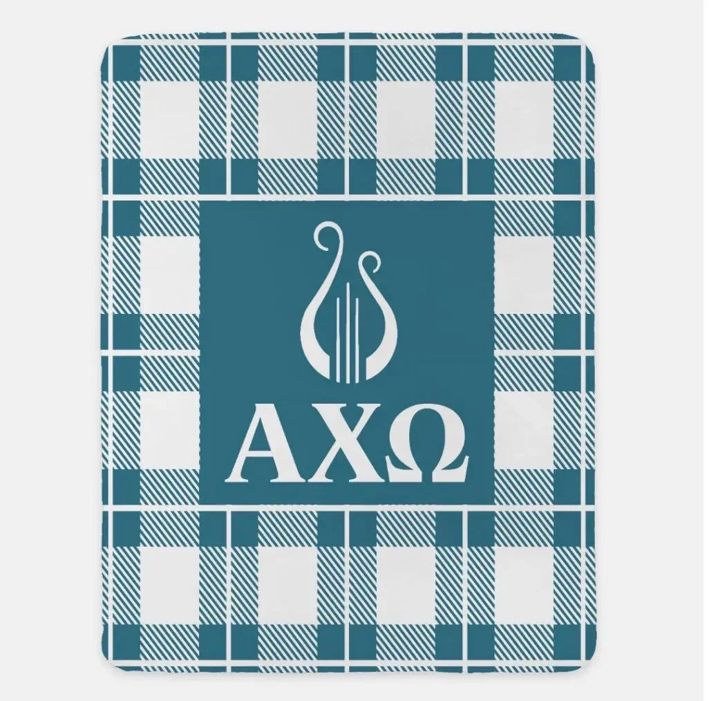Alpha Chi Omega XL 60x80 Plaid Sherpa Throw Blanket Vega Throw Blankets