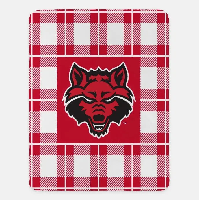 Arkansas State University XL 60x80 Plaid Sherpa Throw Blanket Red Throw Blankets