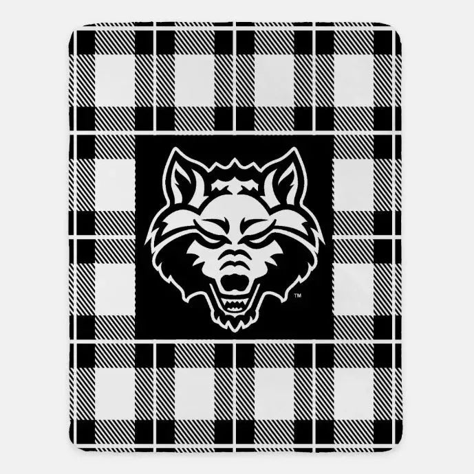 Arkansas State University XL 60x80 Plaid Sherpa Throw Blanket Black Throw Blankets
