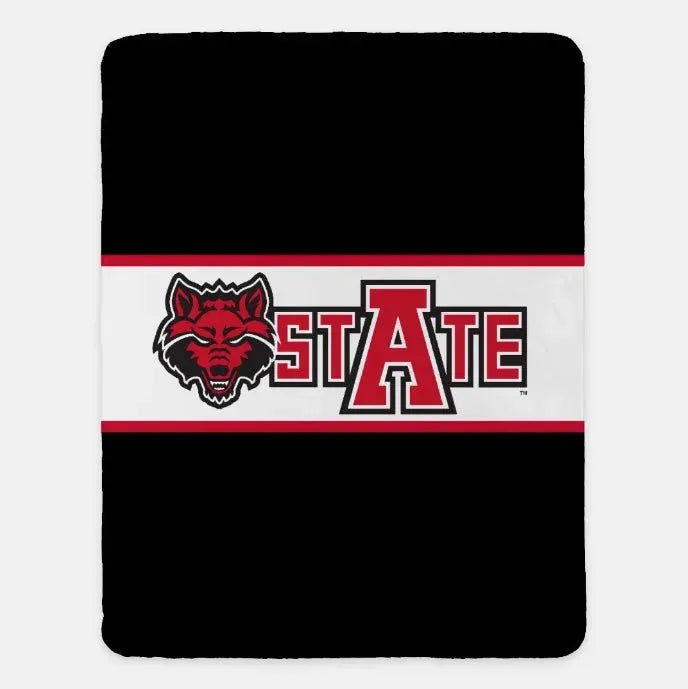 Arkansas State University XL 60x80 Blanket - STATE Center Band Black Throw Blankets