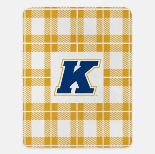 Kent State University XL 60x80 Sherpa Throw Blanket - Plaid "K" Emblem Gold Throw Blankets