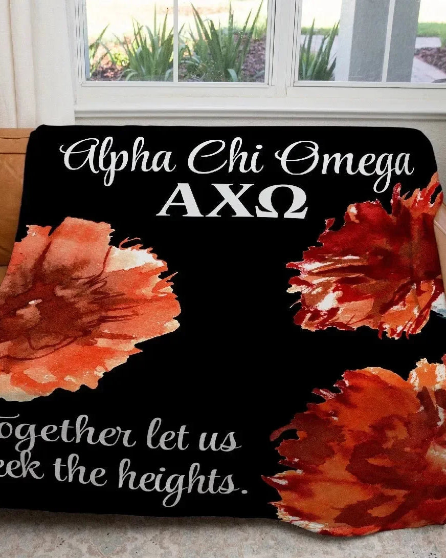 Alpha Chi Omega XL 60x80 Sherpa Throw Blanket Bold Red Carnations Throw Blankets