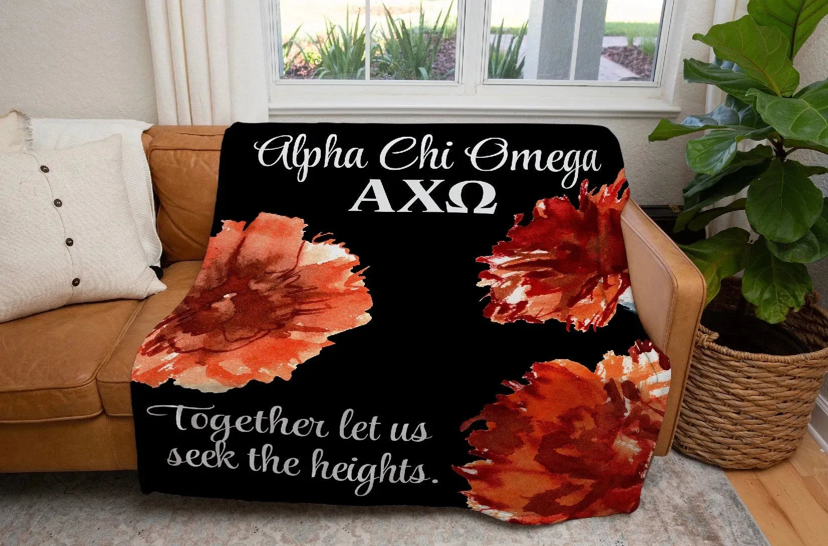 Alpha Chi Omega XL 60x80 Sherpa Throw Blanket Bold Red Carnations Throw Blankets
