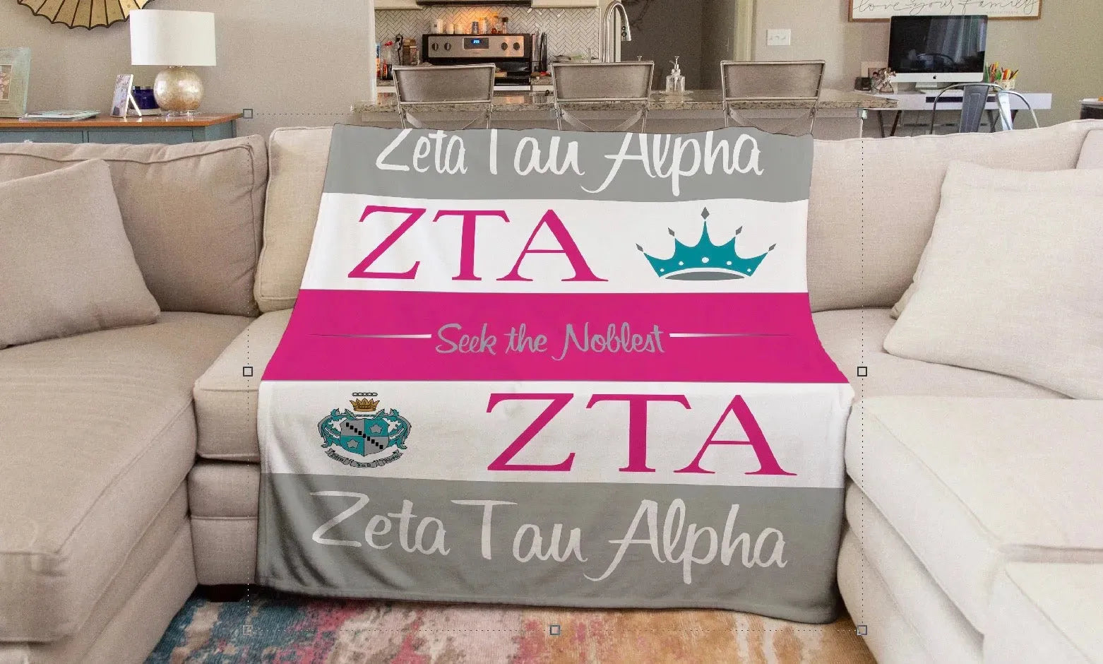 Zeta Tau Alpha XL 60x80 Sherpa Blanket - Stripes Throw Blankets