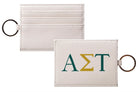 Alpha Sigma Tau Vegan Saffiano Leather Card Holder - Greek Letters Emerald Gold Travel Wallet