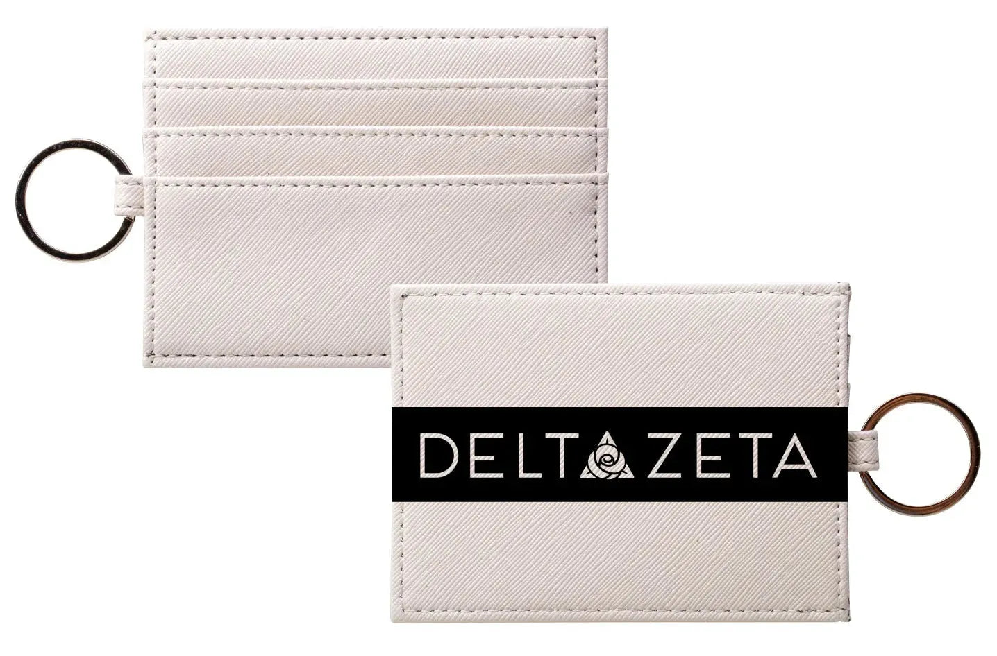 Delta Zeta Keychain Vegan Saffiano Leather Card Holder - Modern Stripe Black Travel Wallet