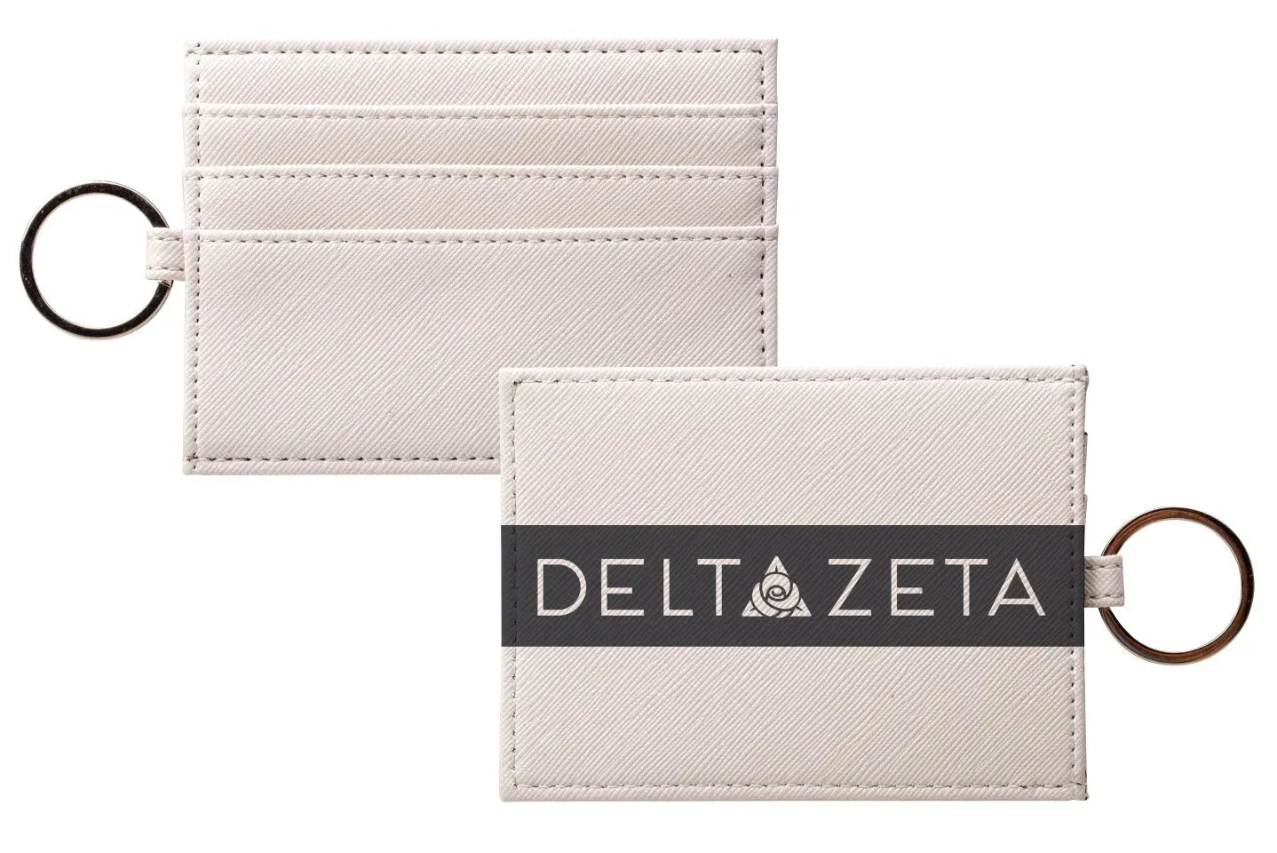 Delta Zeta Keychain Vegan Saffiano Leather Card Holder - Modern Stripe Gray Travel Wallet