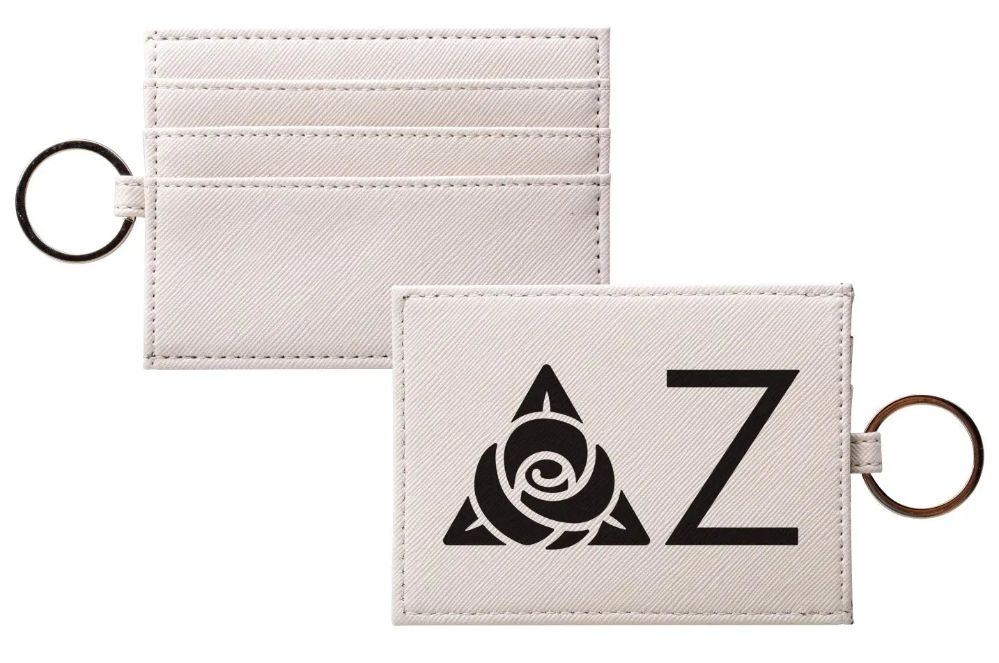 Delta Zeta Card Holder Vegan Saffiano Leather - Greek Letters Black Travel Wallet