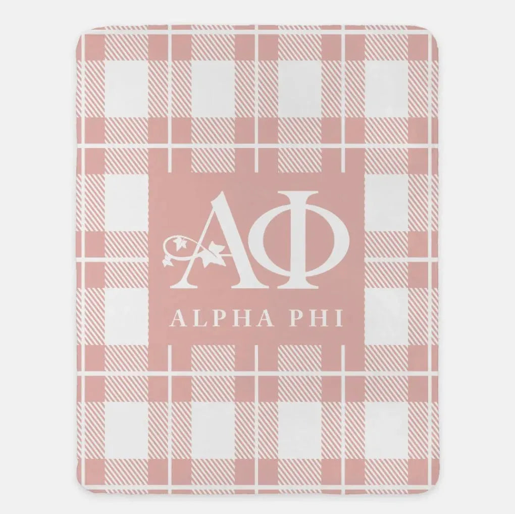 Alpha Phi XL 60x80 Plaid Sherpa Blanket Blush Throw Blankets