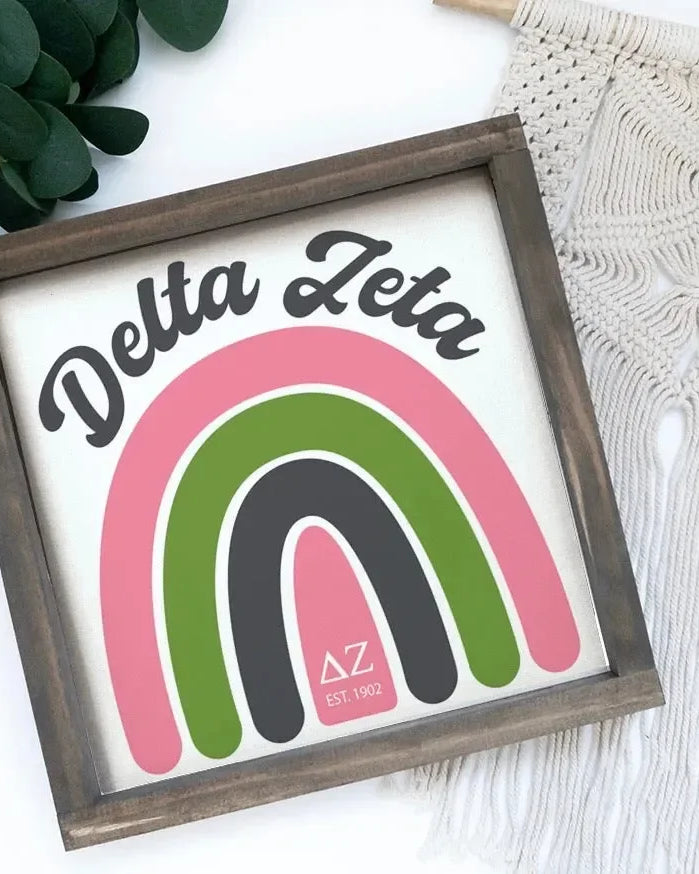 Delta Zeta 12x12 Rainbow Wood Framed Sign Wall Art & Signs