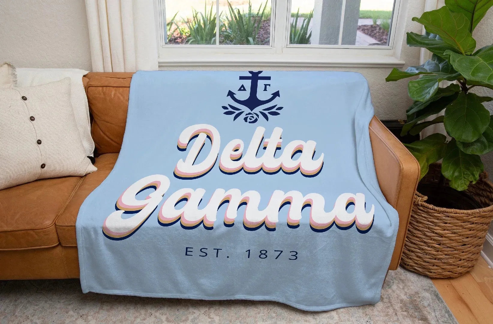 Delta Gamma XL 60x80 Sherpa Throw Blanket - Retro Throw Blankets