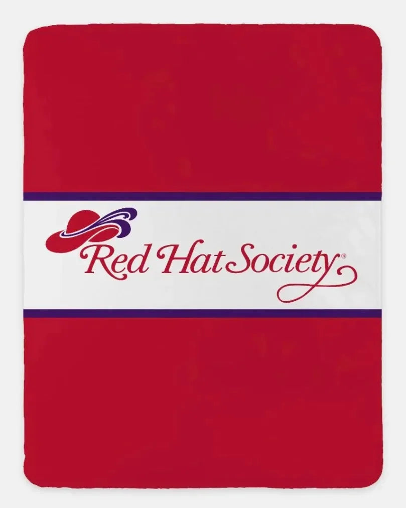 Red Hat Society Sherpa Blanket - Center Band Red Throw Blankets