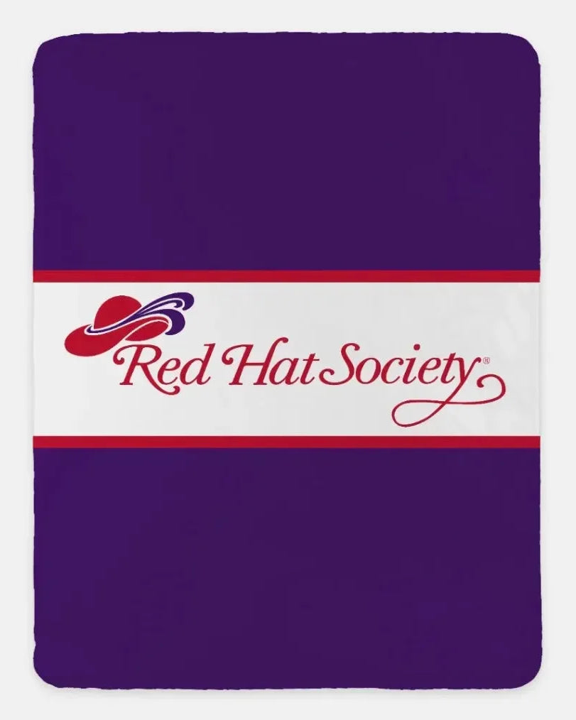 Red Hat Society Sherpa Blanket - Center Band Purple Throw Blankets