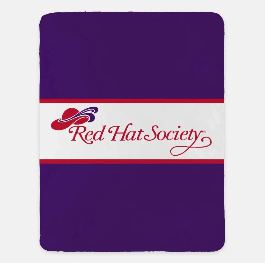 Red Hat Society Sherpa Blanket - Center Band Purple Throw Blankets