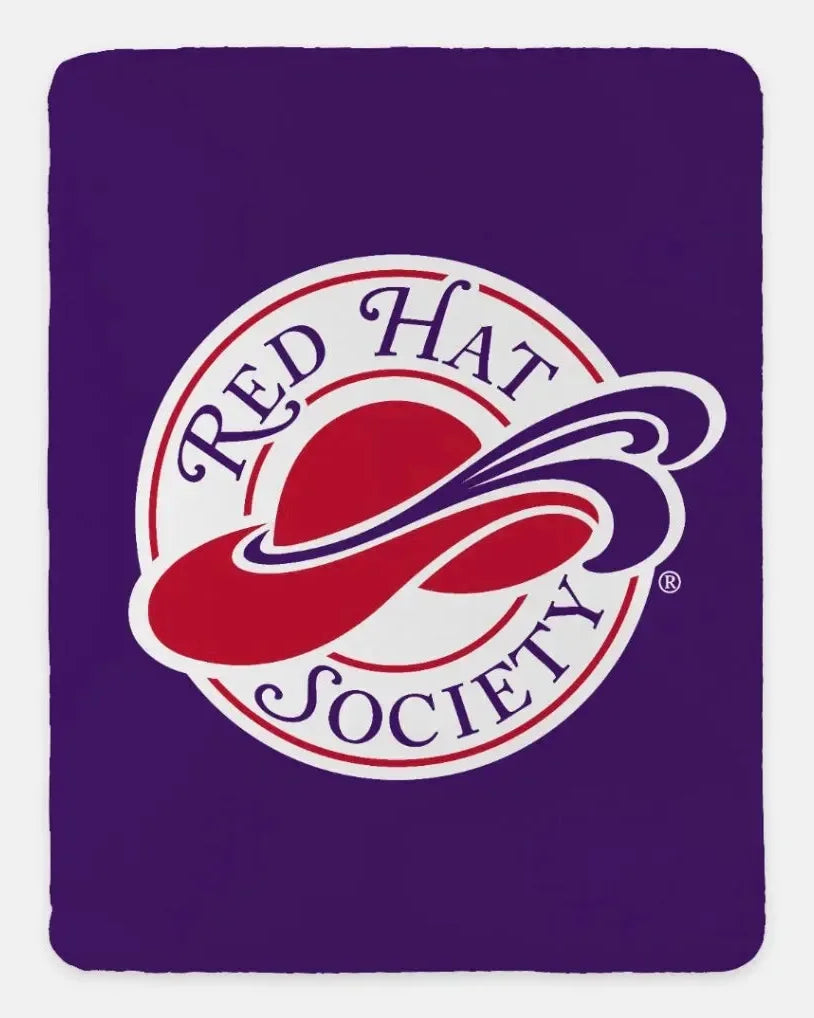 Red Hat Society Sherpa Blanket - Large Logo Purple Throw Blankets