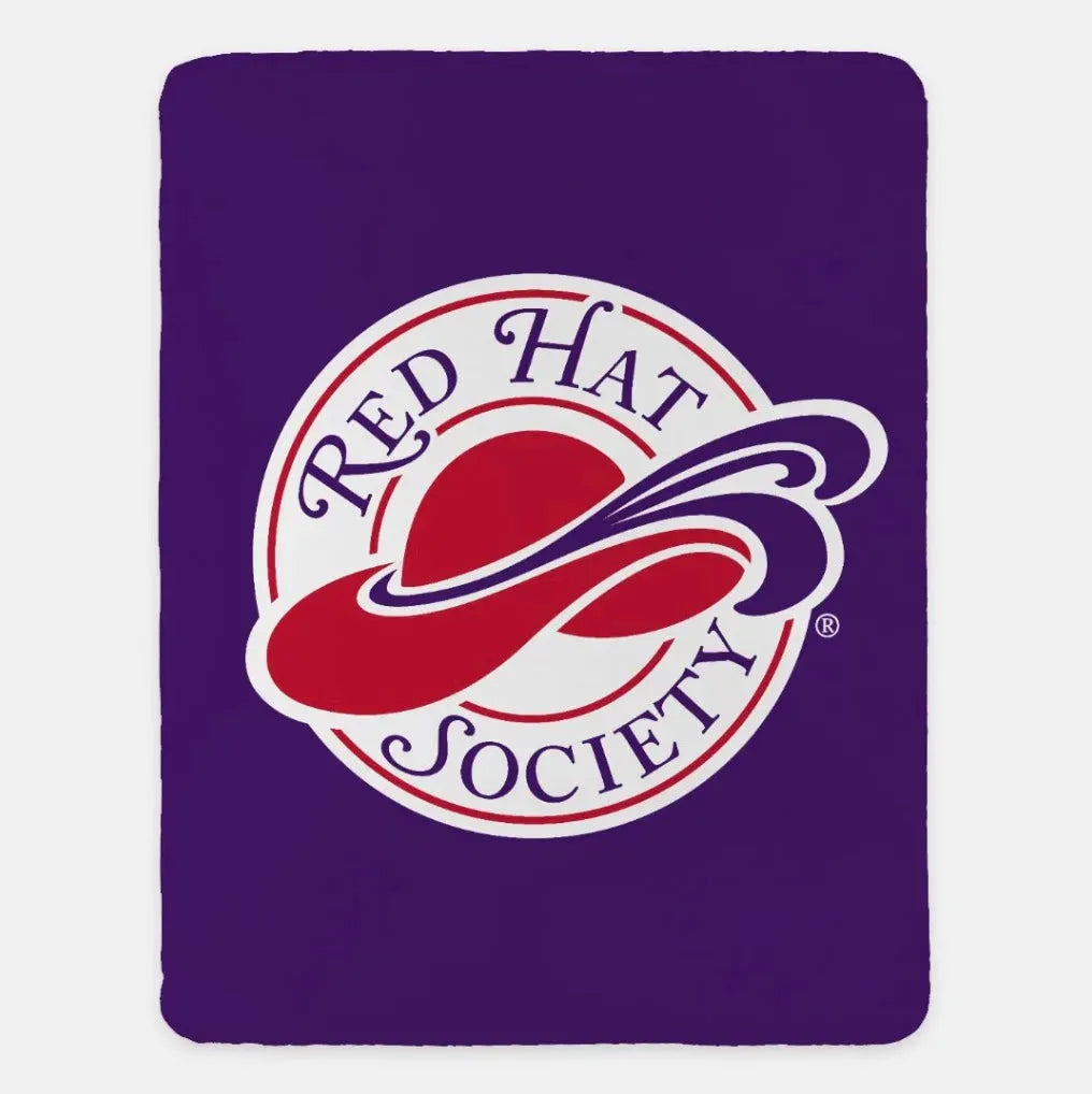 Red Hat Society Sherpa Blanket - Large Logo Purple Throw Blankets