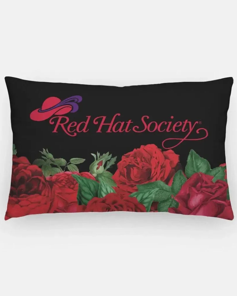 Red Hat Society Lumbar Pillow Cover - Red Roses Black Pillow Covers