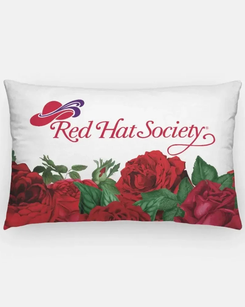 Red Hat Society Lumbar Pillow Cover - Red Roses White Pillow Covers