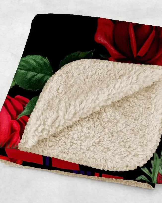 Red Hat Society Sherpa Blanket - Red Roses -60"x80" Throw Blankets