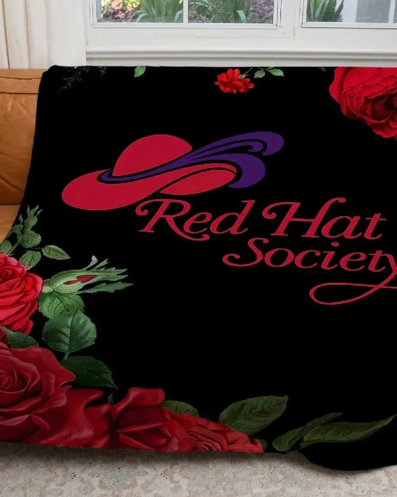 Red Hat Society Sherpa Blanket - Red Roses -60"x80" Throw Blankets