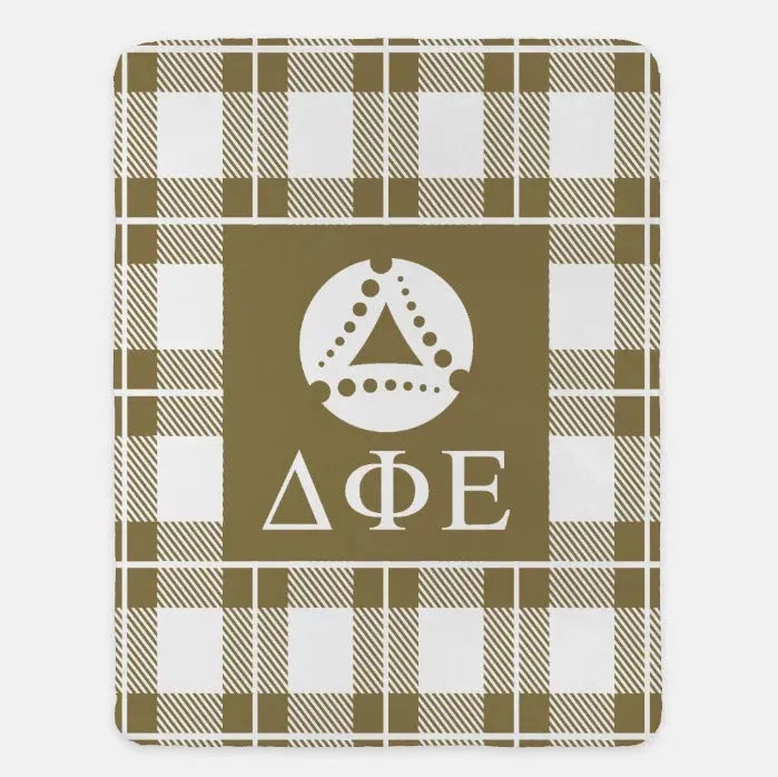 Delta Phi Epsilon XL 60x80 Sherpa Blanket - Plaid Gold Throw Blankets