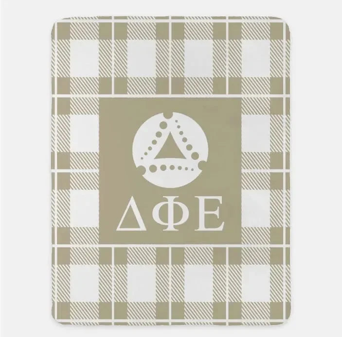 Delta Phi Epsilon XL 60x80 Sherpa Blanket - Plaid Light Gold Throw Blankets
