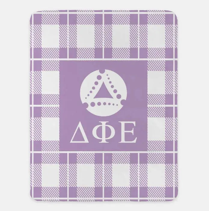 Delta Phi Epsilon XL 60x80 Sherpa Blanket - Plaid Light Purple Throw Blankets