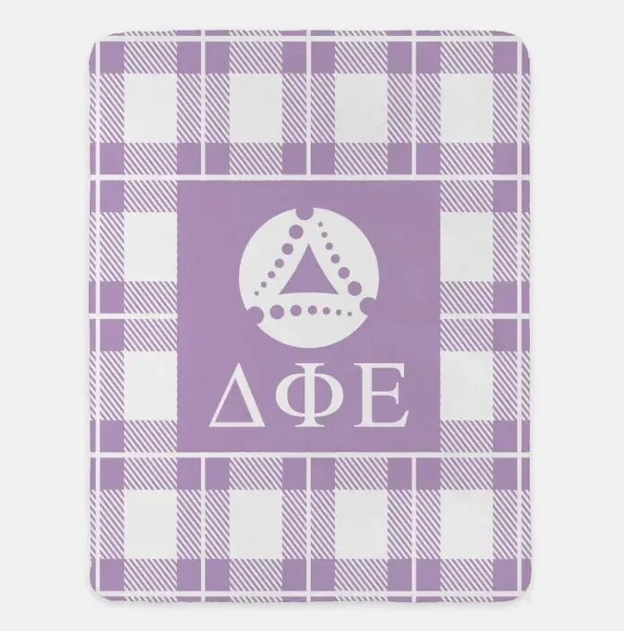 Delta Phi Epsilon XL 60x80 Sherpa Blanket - Plaid Light Purple Throw Blankets