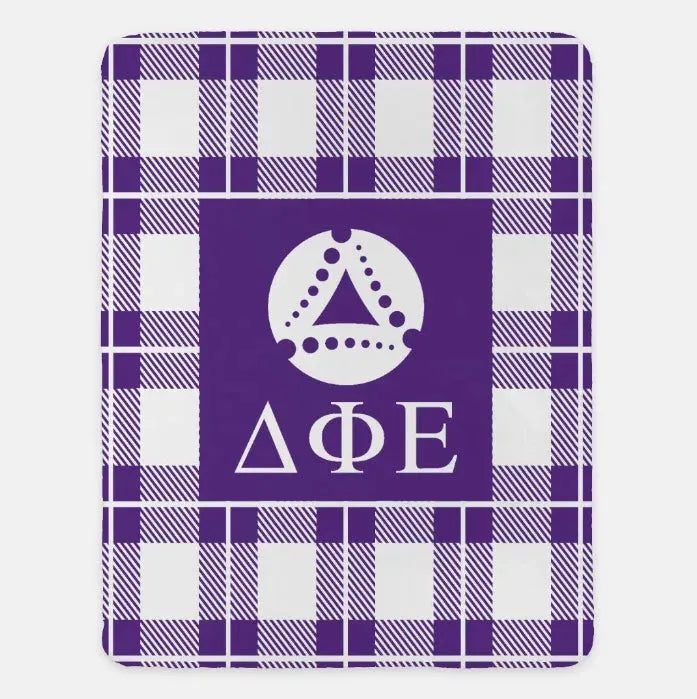 Delta Phi Epsilon XL 60x80 Sherpa Blanket - Plaid Purple Throw Blankets