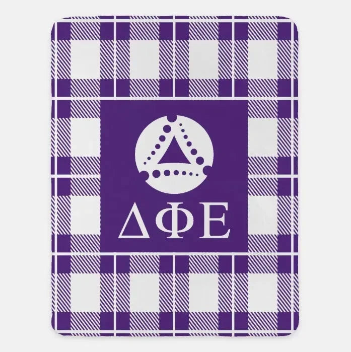 Delta Phi Epsilon XL 60x80 Sherpa Blanket - Plaid Purple Throw Blankets