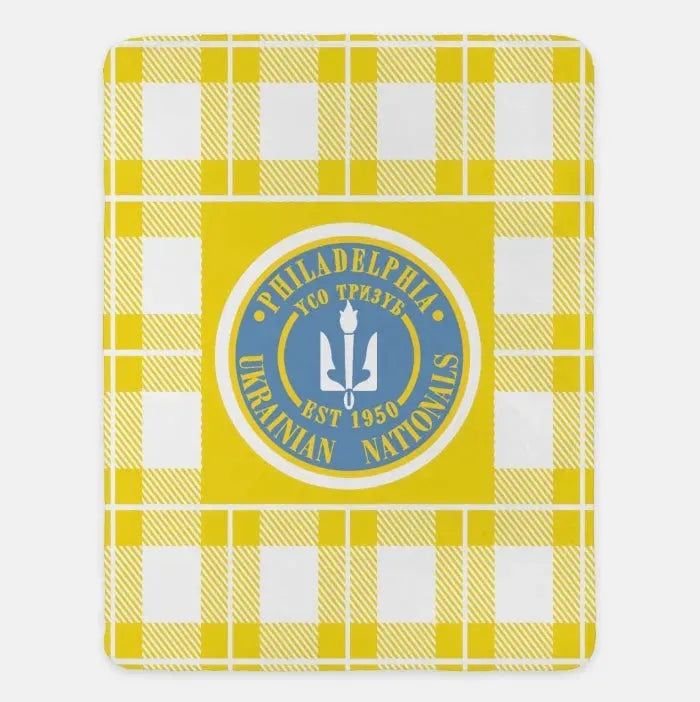 Philadelphia Ukrainian Nationals Sherpa Blanket - Plaid 60"x80" Gold Throw Blankets