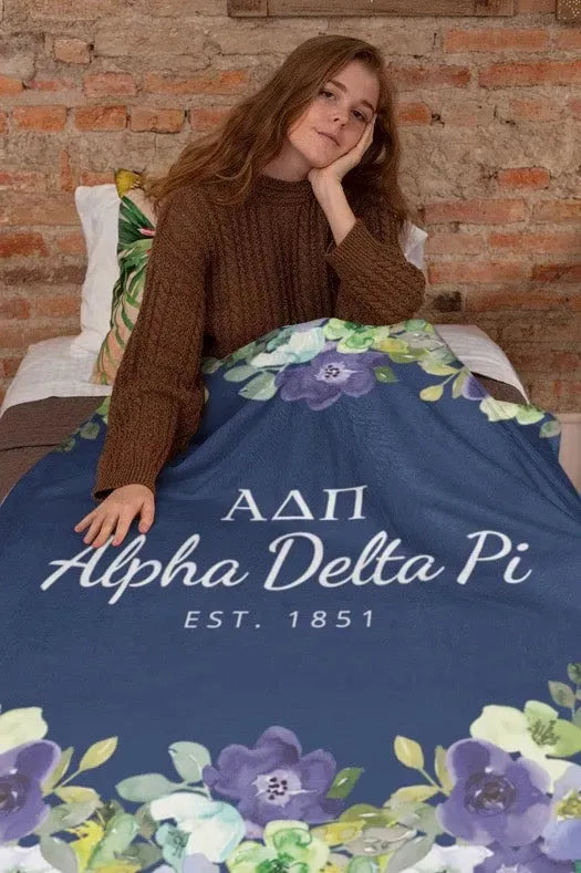 Alpha Delta Pi XL 60x80 Sherpa Throw Blanket - Violet Frame Throw Blankets