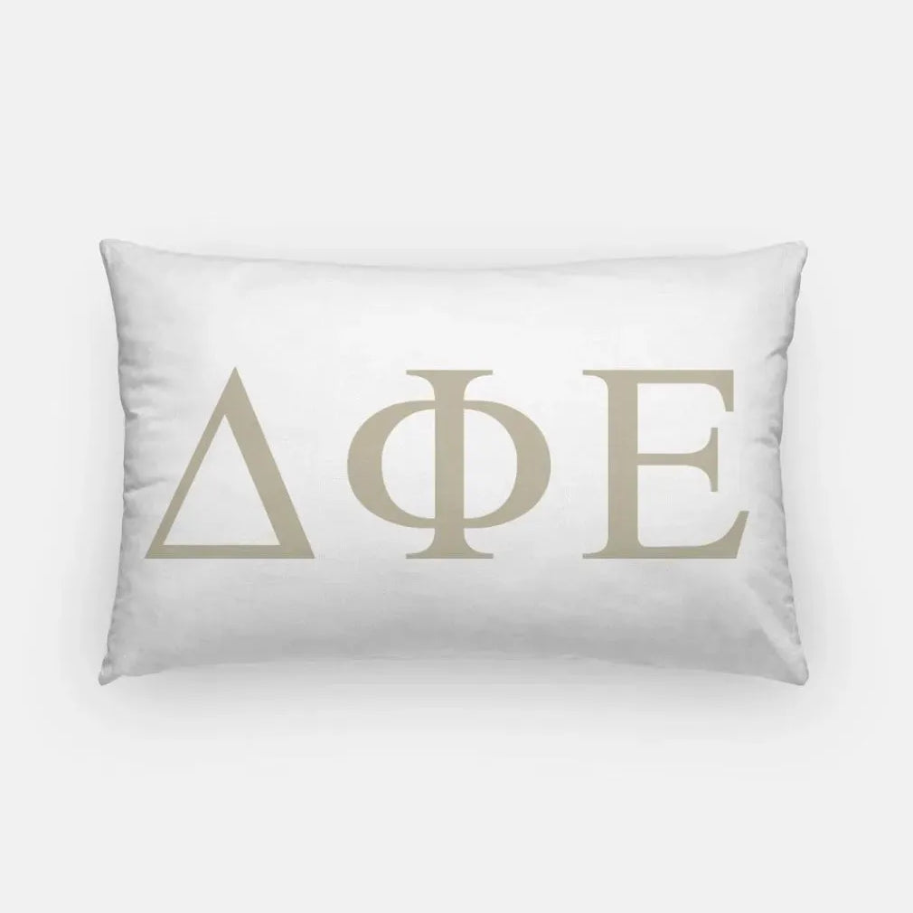 Delta Phi Epsilon Lumbar Pillow Cover - Greek Letters White Light Gold Pillow Covers