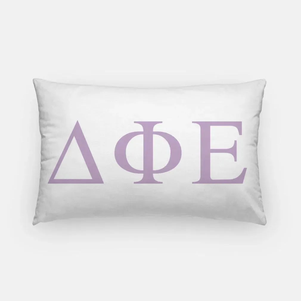 Delta Phi Epsilon Lumbar Pillow Cover - Greek Letters White Light Purple Pillow Covers