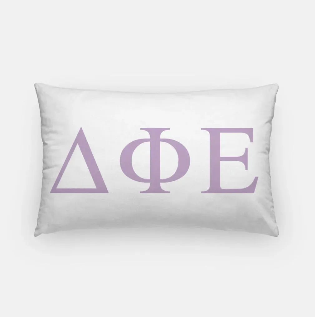 Delta Phi Epsilon Lumbar Pillow Cover - Greek Letters White Light Purple Pillow Covers