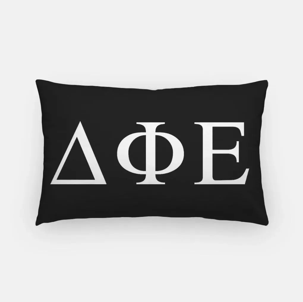 Delta Phi Epsilon Lumbar Pillow Cover - Greek Letters Black Pillow Covers