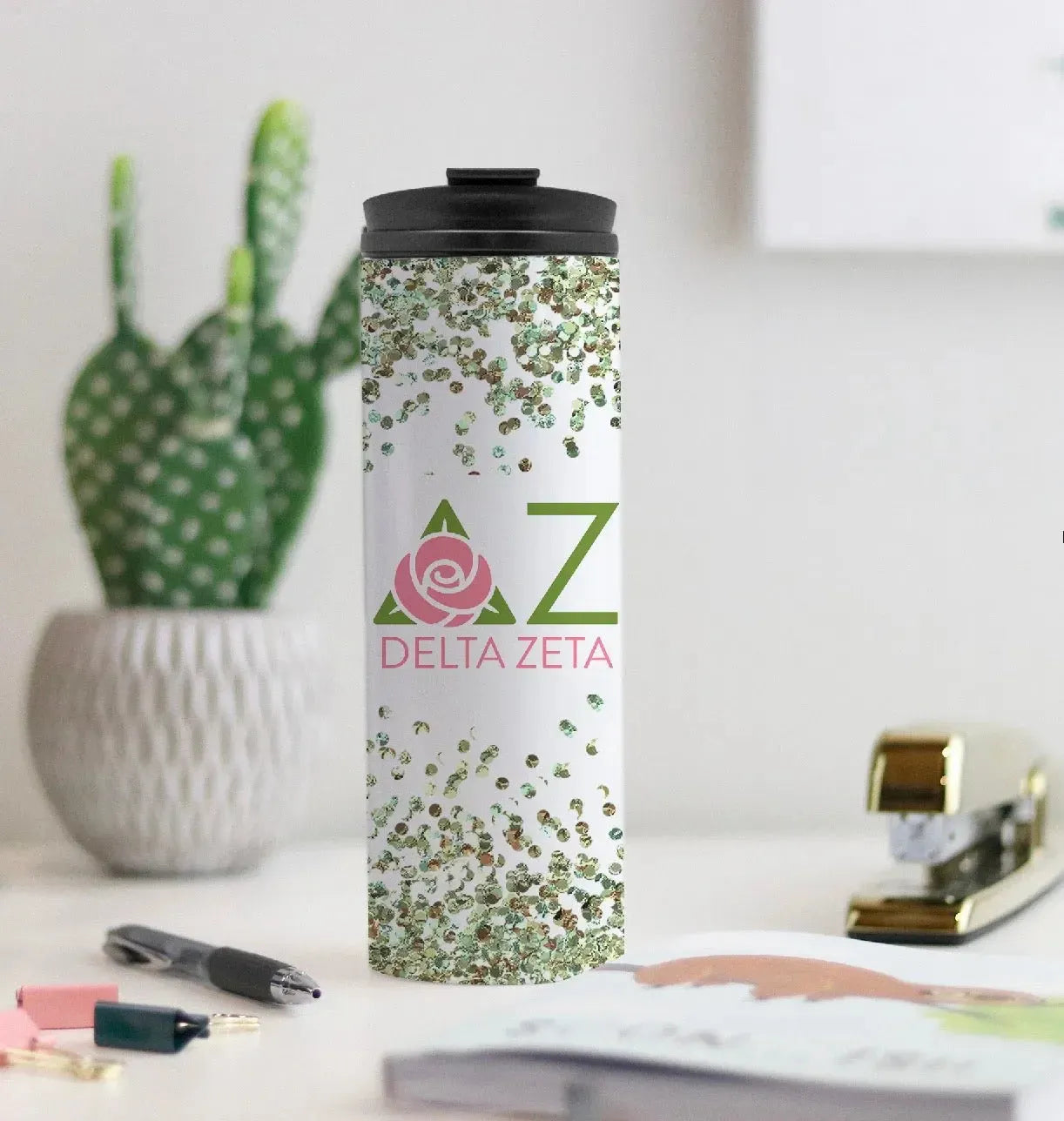 Delta Zeta Thermal Tumbler - Glitter 16 oz. Drinkware