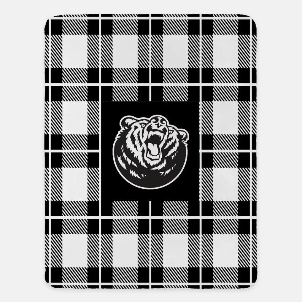 Belmont University XL 60x80 Sherpa Blanket - Bruins Plaid Black Throw Blankets