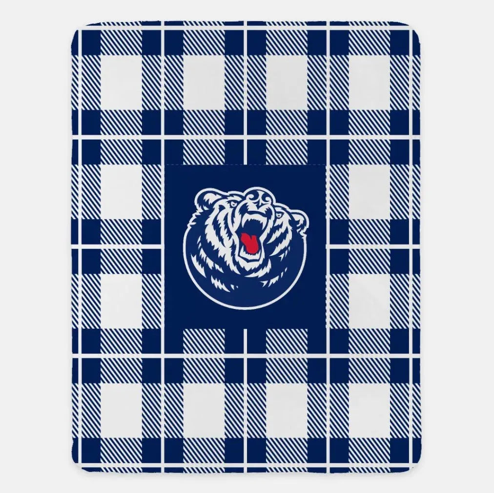Belmont University XL 60x80 Sherpa Blanket - Bruins Plaid Blue Throw Blankets