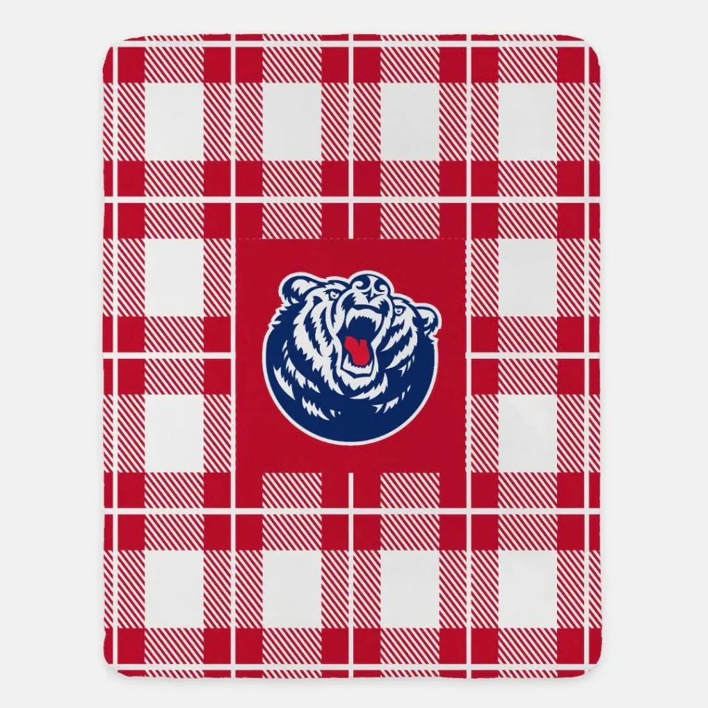 Belmont University XL 60x80 Sherpa Blanket - Bruins Plaid Red Throw Blankets