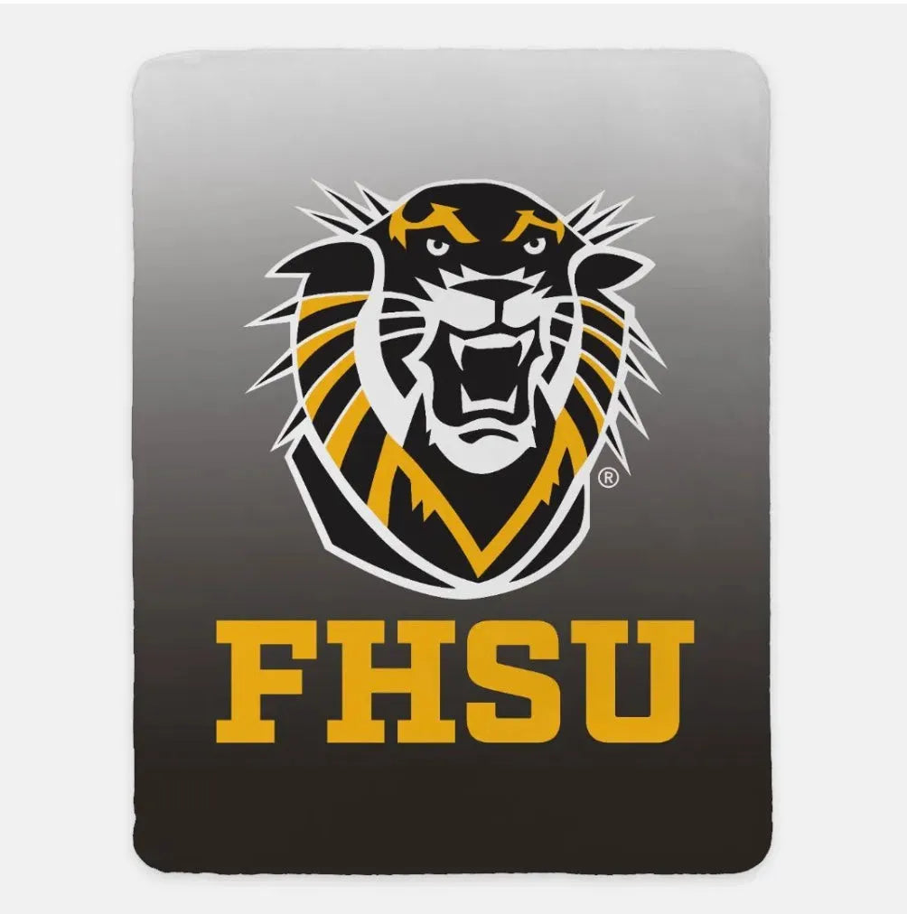 Fort Hays State University XL 60x80 Sherpa Throw Blanket - Gradient Black Throw Blankets