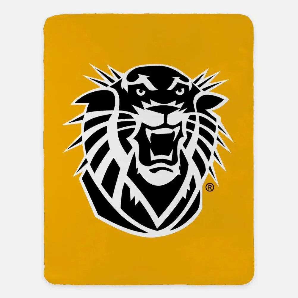 Fort Hays State University XL 60x80 Tiger Sherpa Throw Blanket Gold Throw Blankets