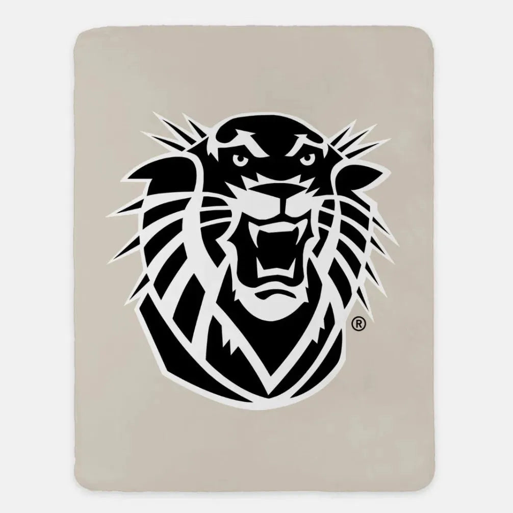 Fort Hays State University XL 60x80 Tiger Sherpa Throw Blanket Kkaki Throw Blankets