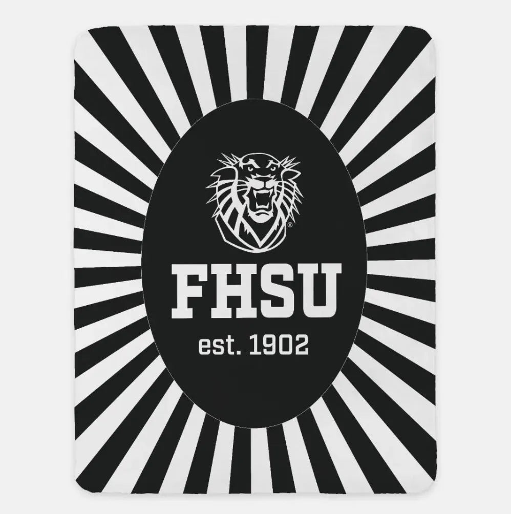 FHSU XL 60x80 Sherpa Throw Blanket - Starburst Black Throw Blankets